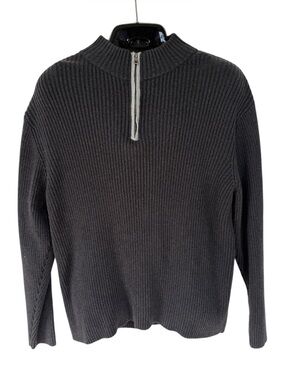 Newton Trading Co Ribbed Quarter Zip Sweater Men’s XXL Charcoal Gray Cotton Y2K